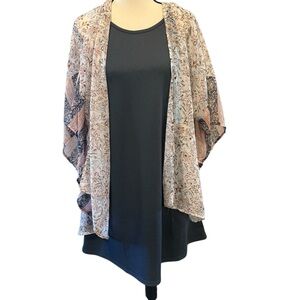 Wallflower| Charcoal dress with Floral Shrug in Cream and Black size small